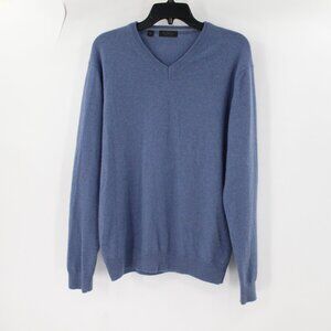 Saks Fifth Avenue Sweater Mens Medium Cashmere Long Sleeve V Neck Pullover blue